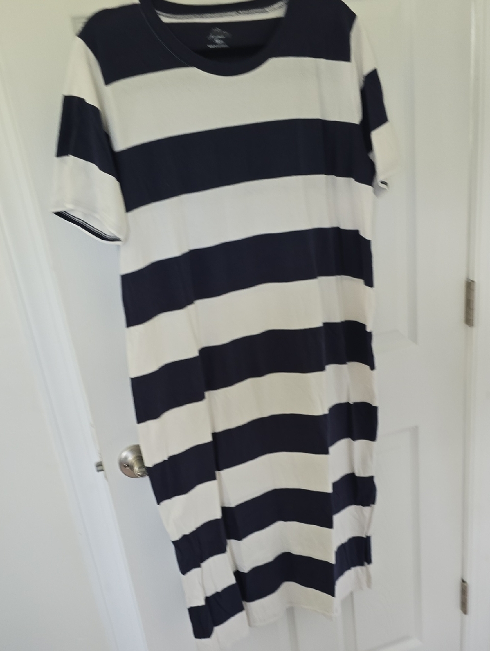 J Crew Navy and White Wide Stripe T-Shirt Dress